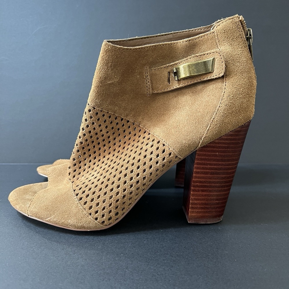 DV By Dolce Vita Marana‎ Cafe Suede Heeled Peep Toe Boots Women's 9 Boho